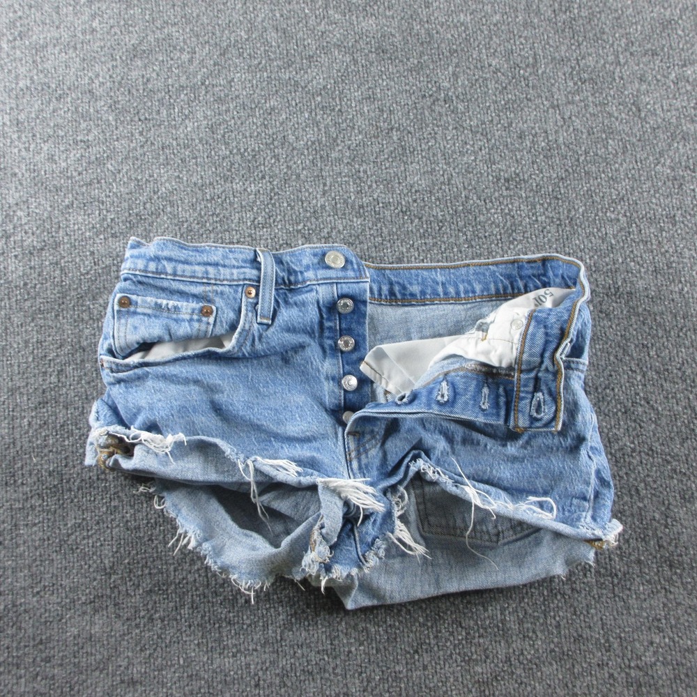 Levis Denim Shorts Womens 28 Blue Cut Off Distressed Frayed Hem Button Fly